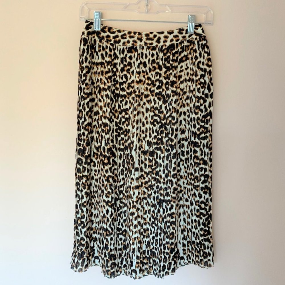 Leopard print pleated midi skirt